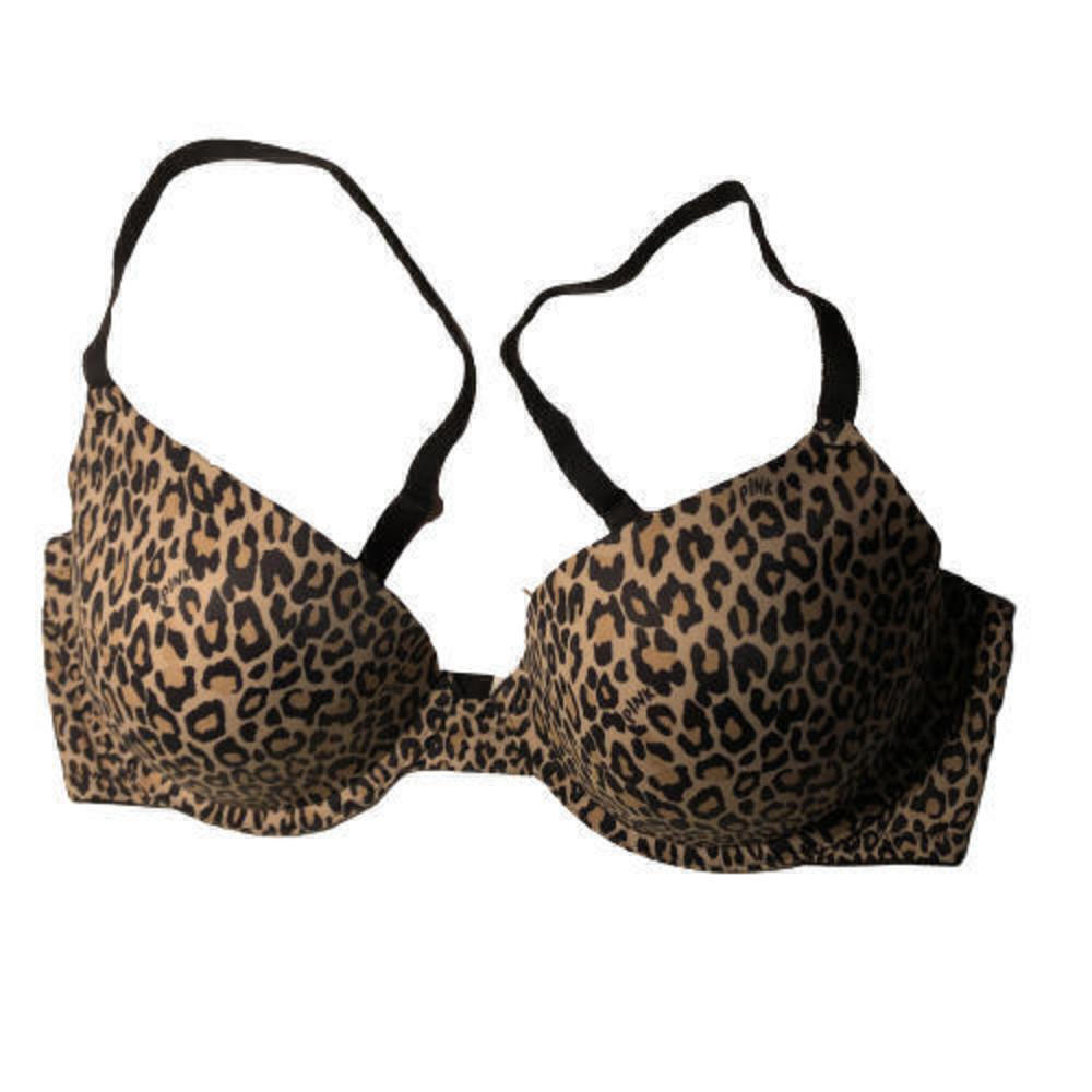 3438-3 Pink Victoria Secret Bra Women's 36C Multi-way Push Up Leopard Print Lace